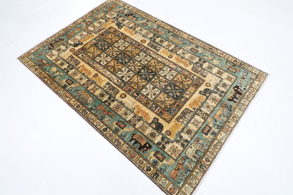 124 x 181 cm | Animal Oriental Area Rug Afghan Hand Knotted Veg Dye Wool carpet