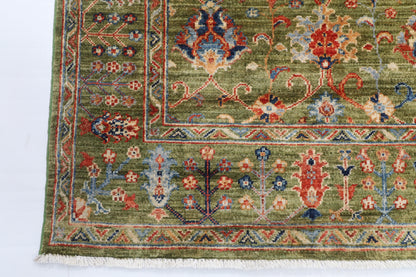 147 x 200 cm | Floral Green Design Hand Knotted Veg Dye Wool Afghan Carpet