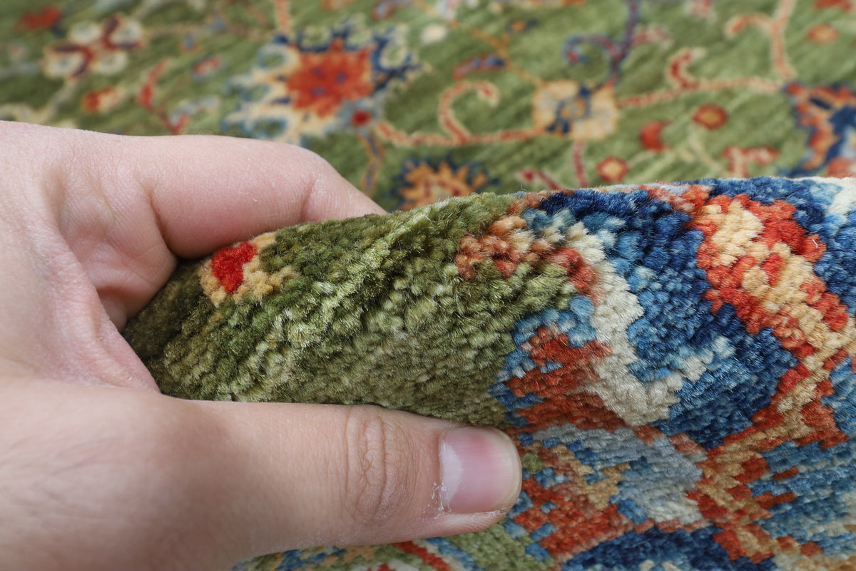 147 x 200 cm | Floral Green Design Hand Knotted Veg Dye Wool Afghan Carpet