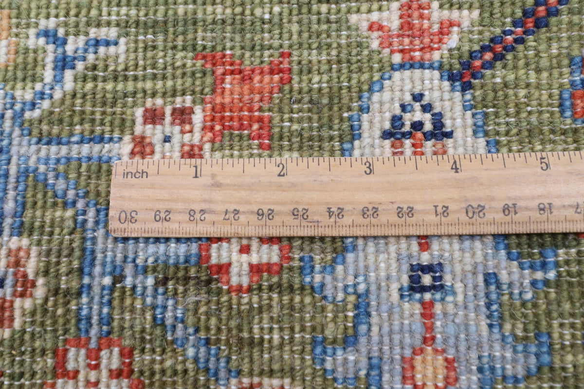 147 x 200 cm | Floral Green Design Hand Knotted Veg Dye Wool Afghan Carpet