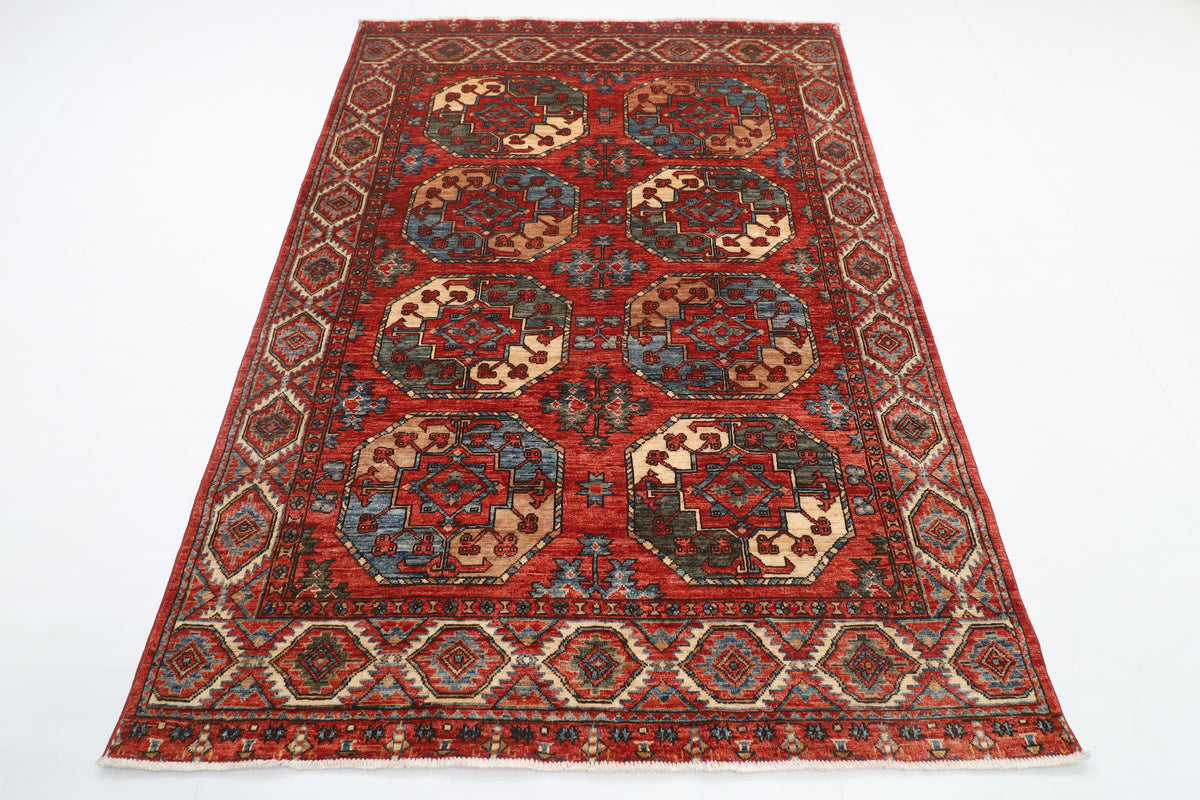 150 x 210 cm | Bokhara Red Design Hand Knotted Veg Dye Wool Afghan Carpet