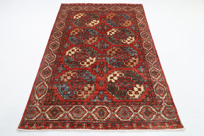 150 x 210 cm | Bokhara Red Design Hand Knotted Veg Dye Wool Afghan Carpet