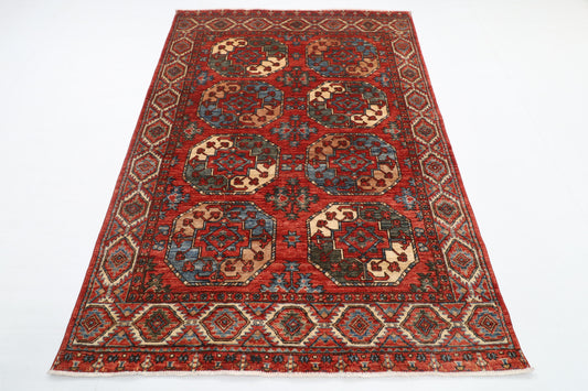 150 x 210 cm | Bokhara Red Design Hand Knotted Veg Dye Wool Afghan Carpet