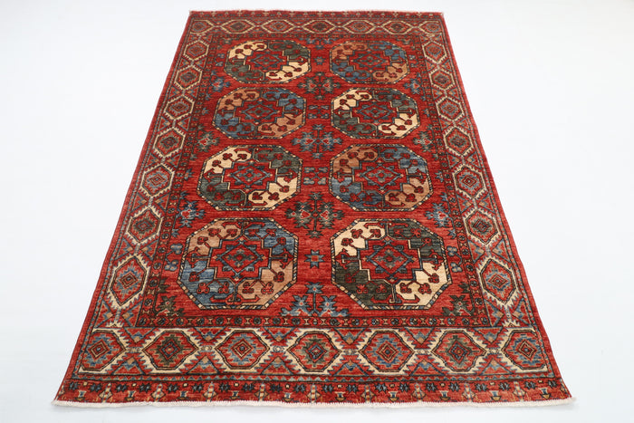 150 x 210 cm | Bokhara Red Design Hand Knotted Veg Dye Wool Afghan Carpet