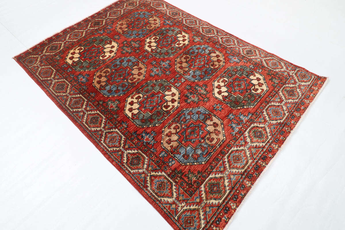 150 x 210 cm | Bokhara Red Design Hand Knotted Veg Dye Wool Afghan Carpet