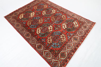 150 x 210 cm | Bokhara Red Design Hand Knotted Veg Dye Wool Afghan Carpet