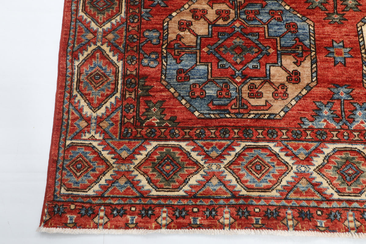 150 x 210 cm | Bokhara Red Design Hand Knotted Veg Dye Wool Afghan Carpet
