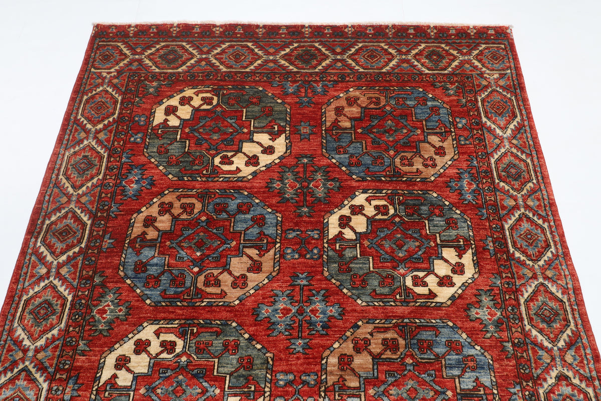 150 x 210 cm | Bokhara Red Design Hand Knotted Veg Dye Wool Afghan Carpet