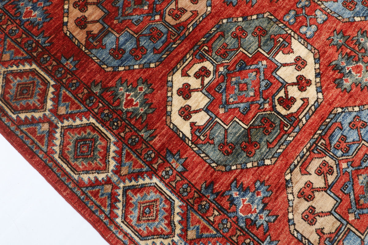 150 x 210 cm | Bokhara Red Design Hand Knotted Veg Dye Wool Afghan Carpet
