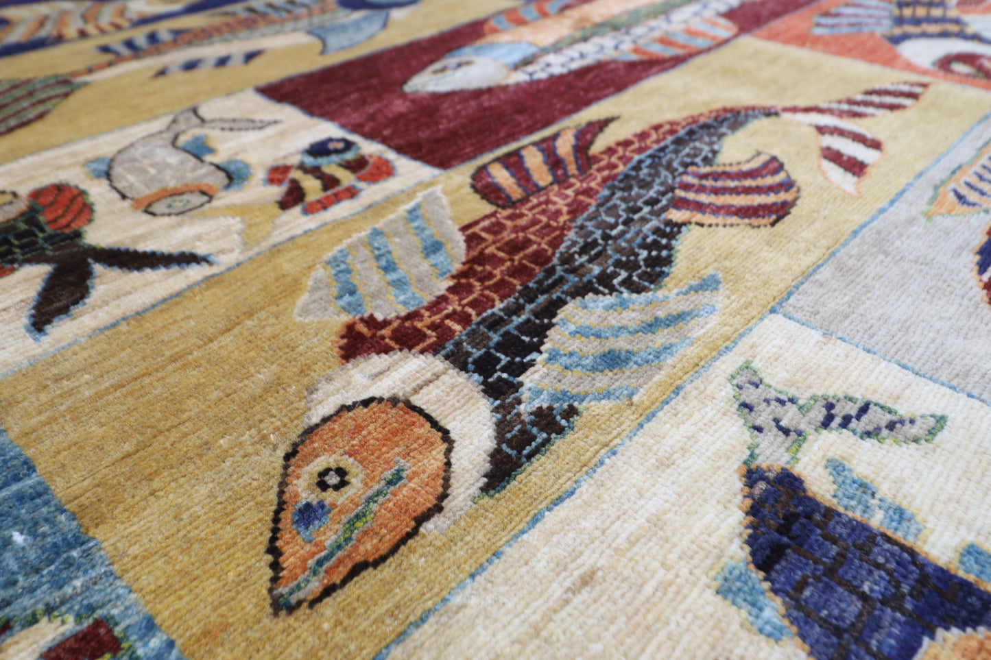 150 x 194 cm | Fish Blue Oriental Area Rug Afghan Hand Knotted Veg Dye Wool carpet