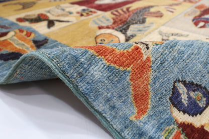 150 x 194 cm | Fish Blue Oriental Area Rug Afghan Hand Knotted Veg Dye Wool carpet
