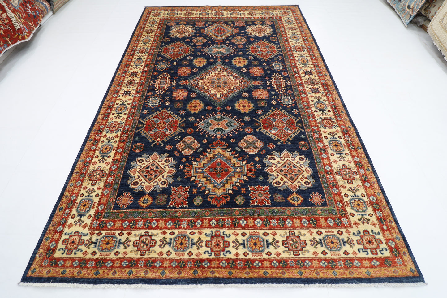 201 x 308 cm | Kazak Blue Oriental Area Rug Afghan Hand Knotted Veg Dye Wool carpet