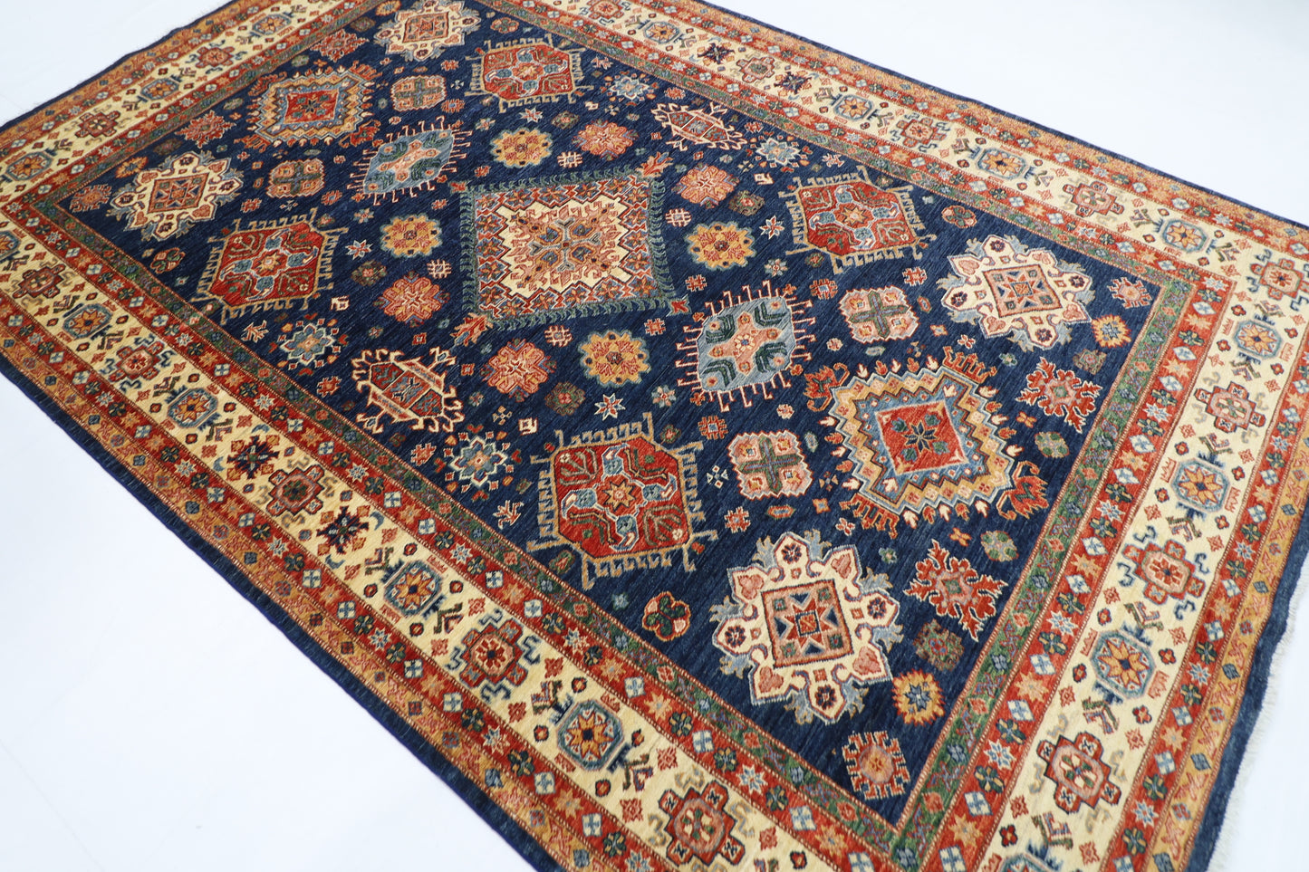 201 x 308 cm | Kazak Blue Oriental Area Rug Afghan Hand Knotted Veg Dye Wool carpet