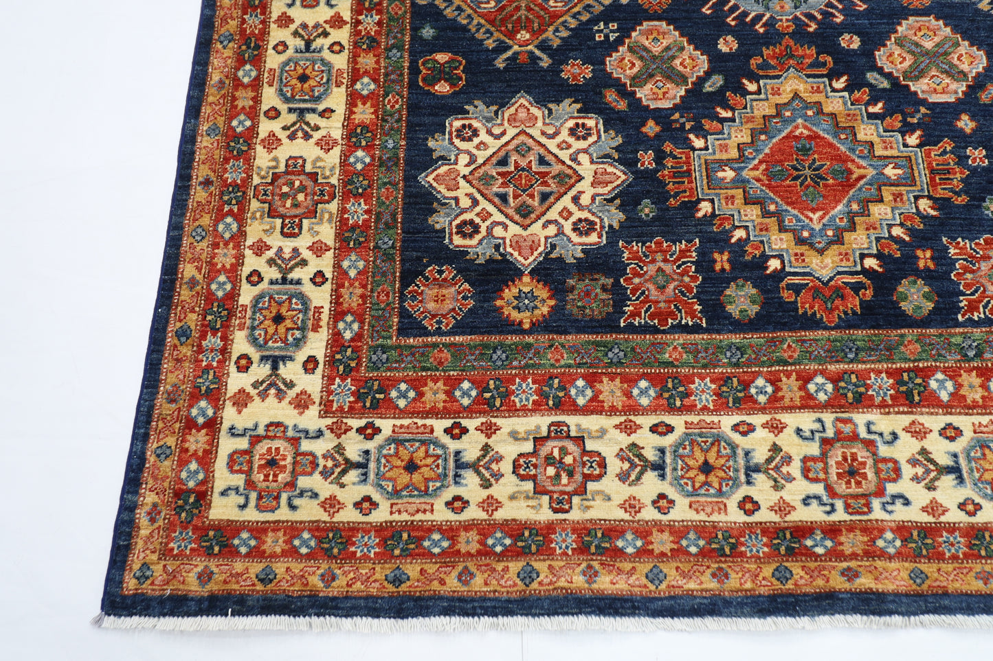 201 x 308 cm | Kazak Blue Oriental Area Rug Afghan Hand Knotted Veg Dye Wool carpet