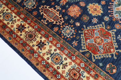 201 x 308 cm | Kazak Blue Oriental Area Rug Afghan Hand Knotted Veg Dye Wool carpet