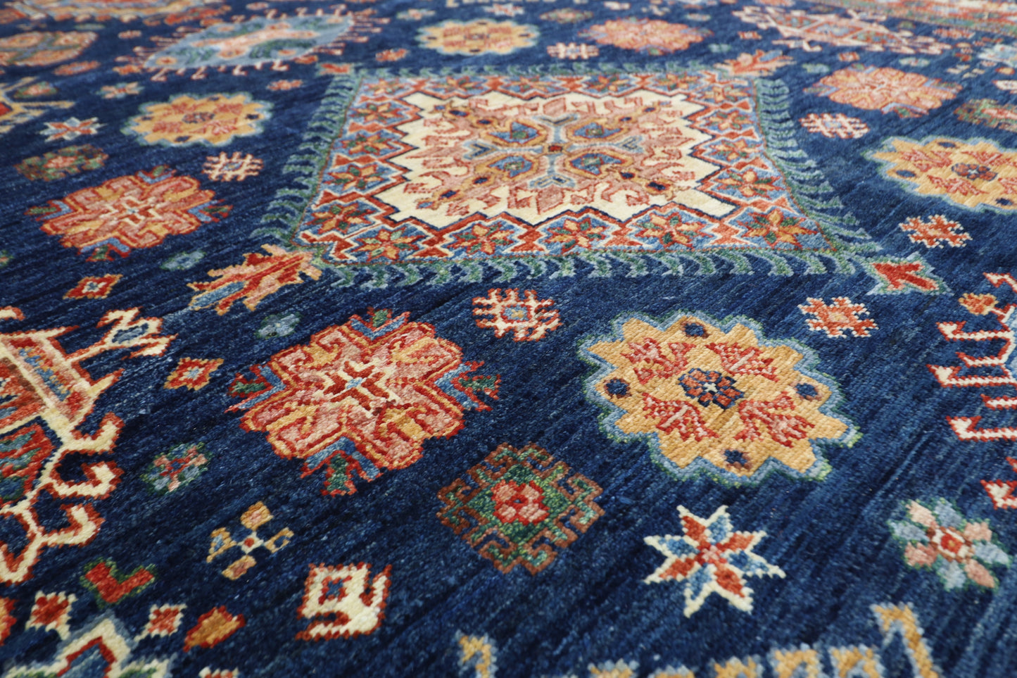 201 x 308 cm | Kazak Blue Oriental Area Rug Afghan Hand Knotted Veg Dye Wool carpet