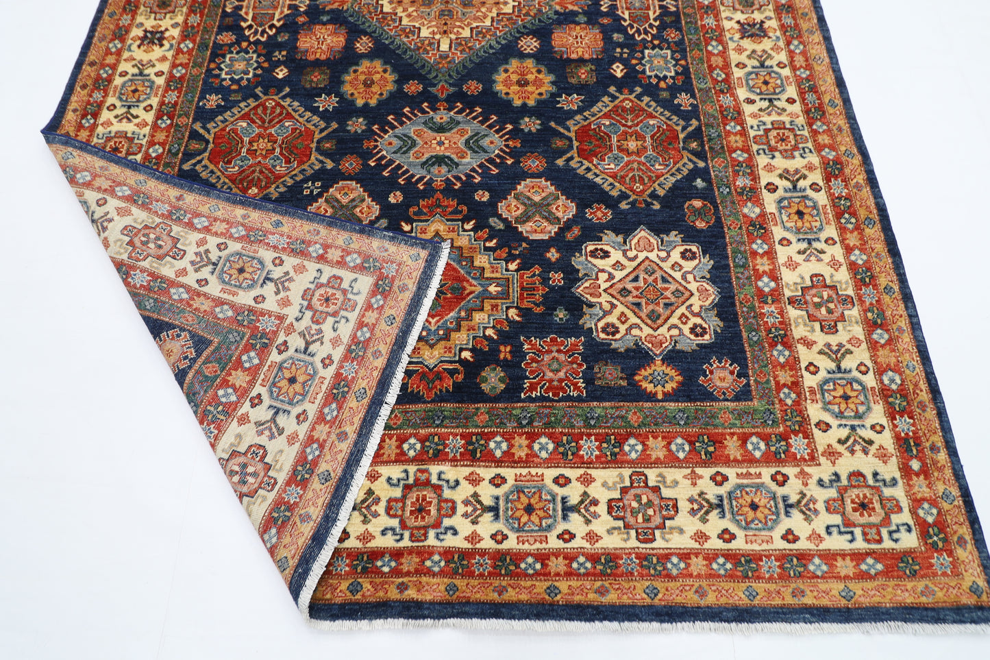 201 x 308 cm | Kazak Blue Oriental Area Rug Afghan Hand Knotted Veg Dye Wool carpet