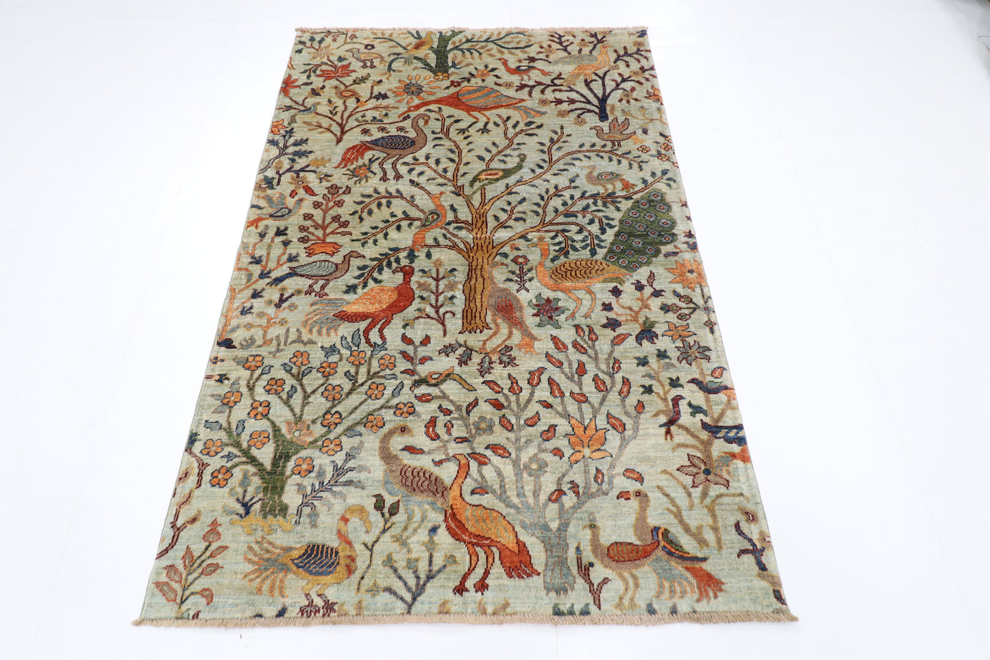 124 x 183 cm | Birds Oriental Area Rug Afghan Hand Knotted Veg Dye Wool carpet