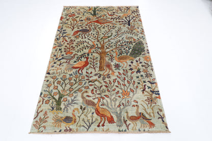 124 x 183 cm | Birds Oriental Area Rug Afghan Hand Knotted Veg Dye Wool carpet