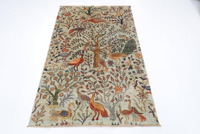 124 x 183 cm | Birds Oriental Area Rug Afghan Hand Knotted Veg Dye Wool carpet