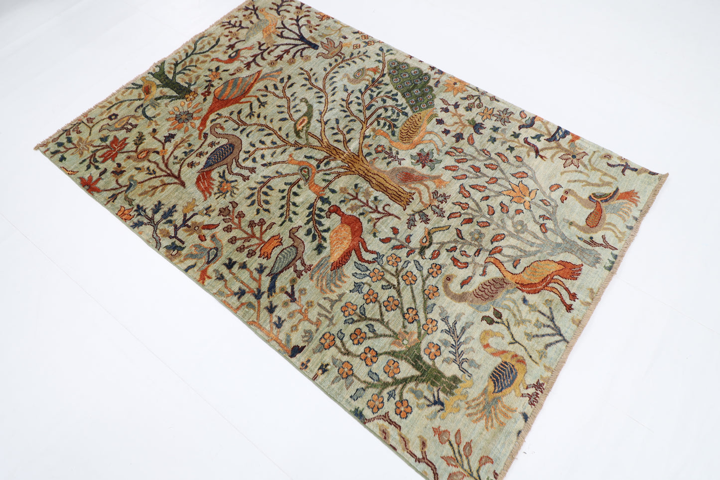 124 x 183 cm | Birds Oriental Area Rug Afghan Hand Knotted Veg Dye Wool carpet