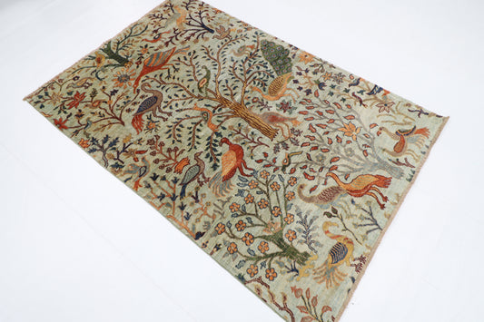 124 x 183 cm | Birds Oriental Area Rug Afghan Hand Knotted Veg Dye Wool carpet