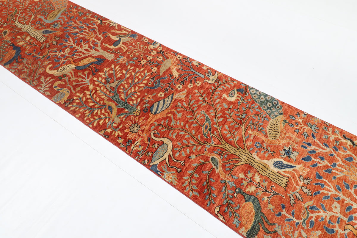 83 x 394 cm | Birds Runner Design Hand Knotted Veg Dye Wool Afghan Carpet