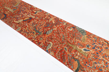 83 x 394 cm | Birds Runner Design Hand Knotted Veg Dye Wool Afghan Carpet
