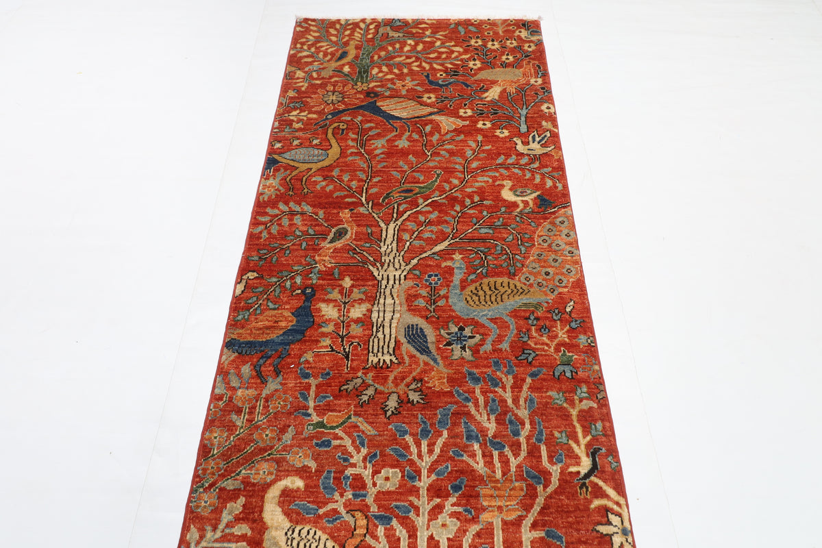 83 x 394 cm | Birds Runner Design Hand Knotted Veg Dye Wool Afghan Carpet