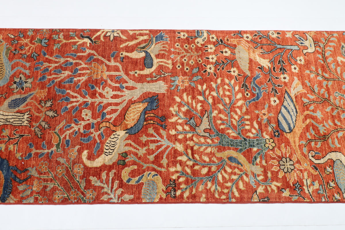83 x 394 cm | Birds Runner Design Hand Knotted Veg Dye Wool Afghan Carpet