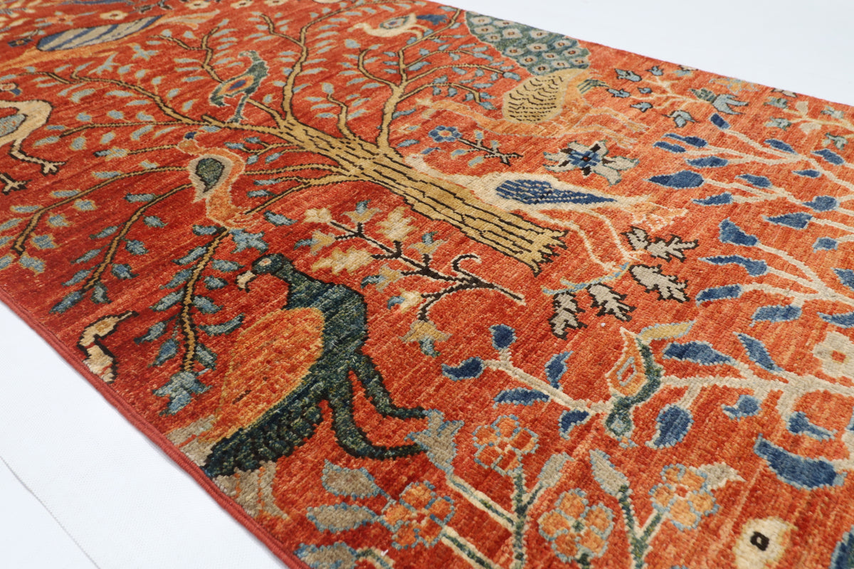 83 x 394 cm | Birds Runner Design Hand Knotted Veg Dye Wool Afghan Carpet