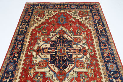 167 x 244 cm | Heriz Red Oriental Area Rug Afghan Hand Knotted Veg Dye Wool carpet