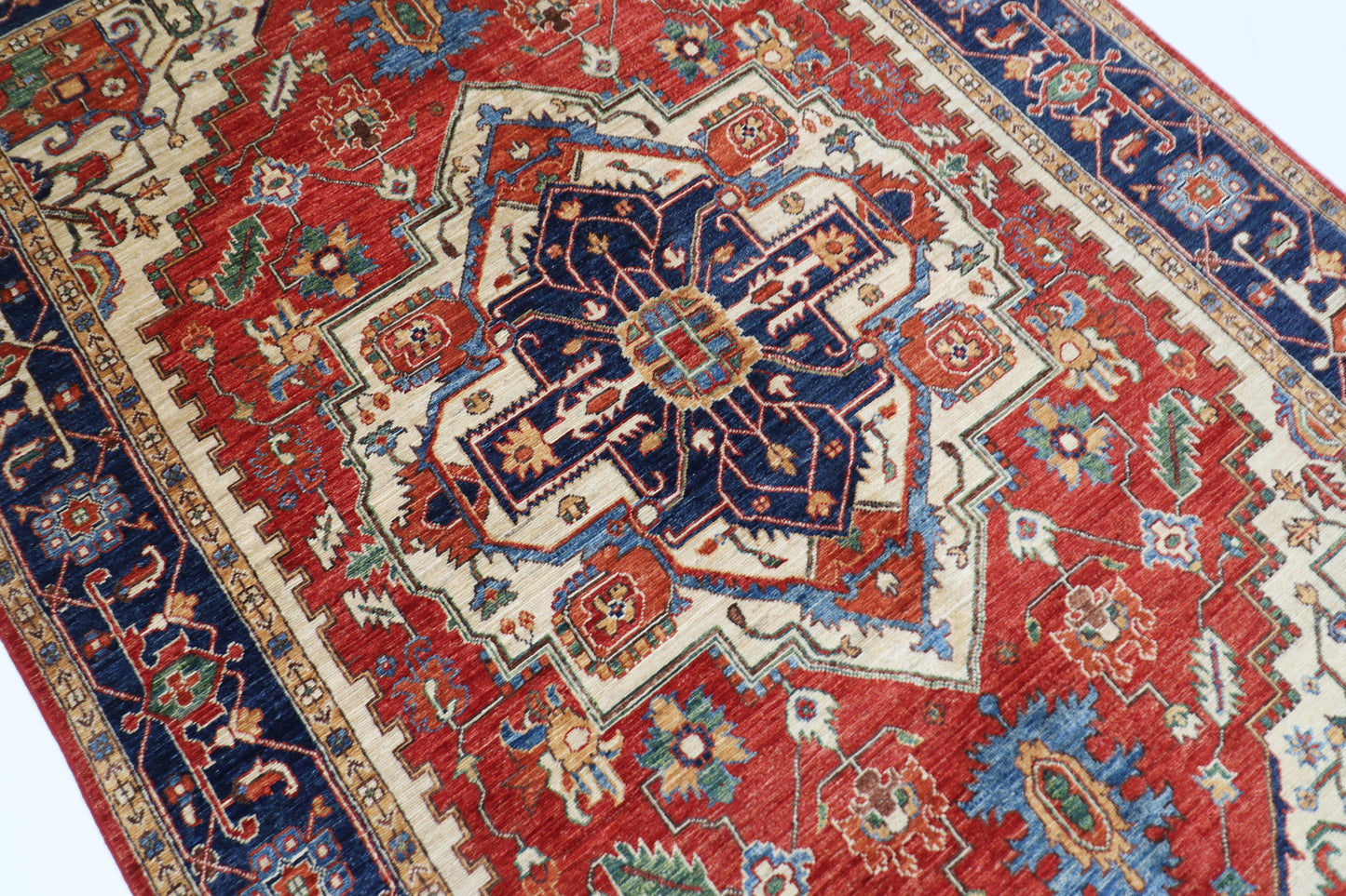 167 x 244 cm | Heriz Red Oriental Area Rug Afghan Hand Knotted Veg Dye Wool carpet