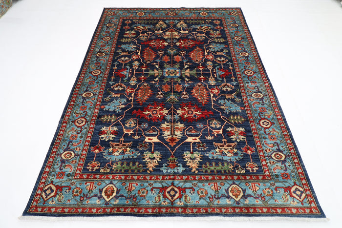 176 x 240 cm | Navy Blue Afghan Tribal Hand Knotted Veg Dye Wool carpet