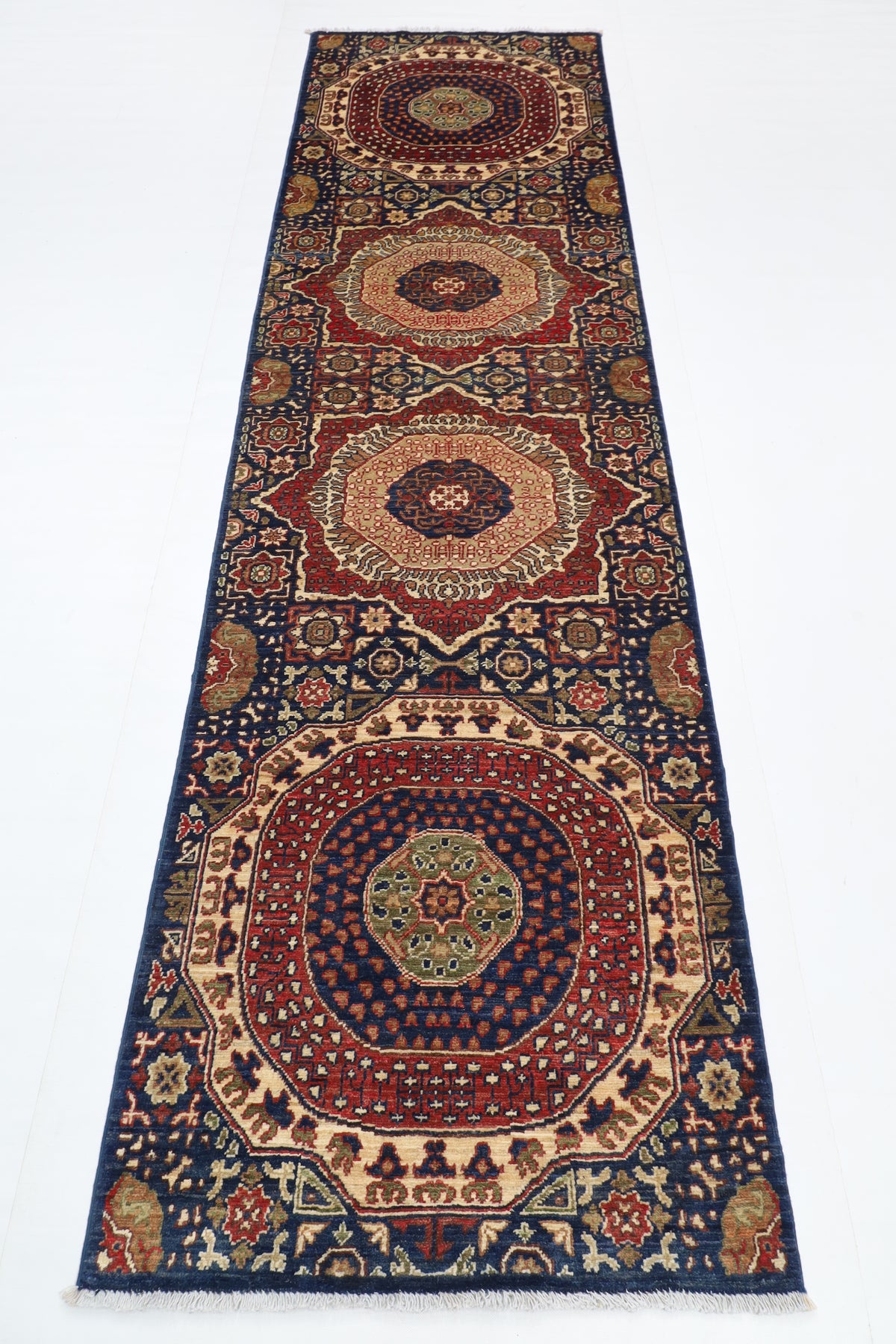 84 x 303 cm | mamluk Runner Design Hand Knotted Veg Dye Wool Afghan Carpet