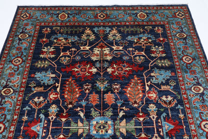 176 x 240 cm | Navy Blue Afghan Tribal Hand Knotted Veg Dye Wool carpet