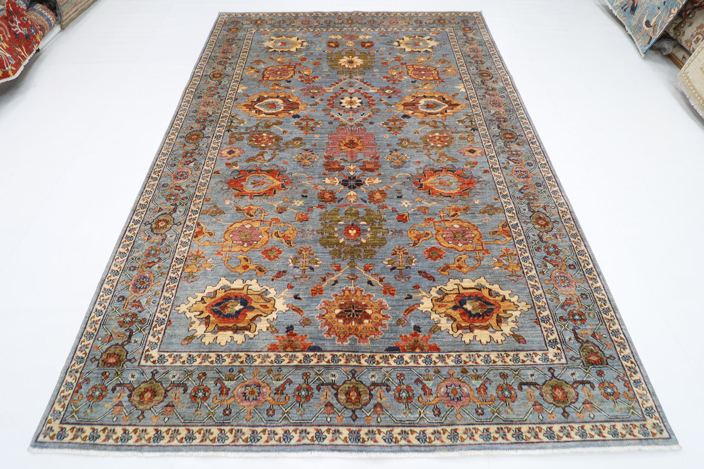 210 x 300 cm | Floral Gray Oriental Area Rug Afghan Hand Knotted Veg Dye Wool carpet