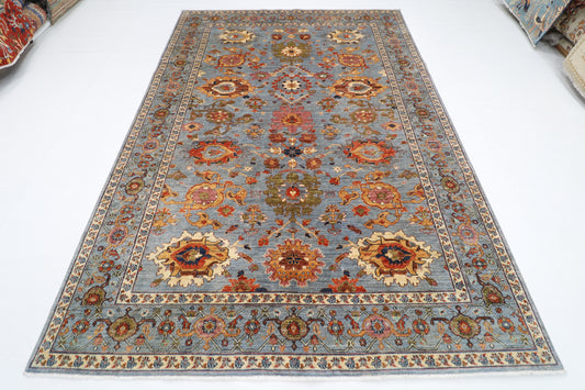210 x 300 cm | Floral Gray Oriental Area Rug Afghan Hand Knotted Veg Dye Wool carpet