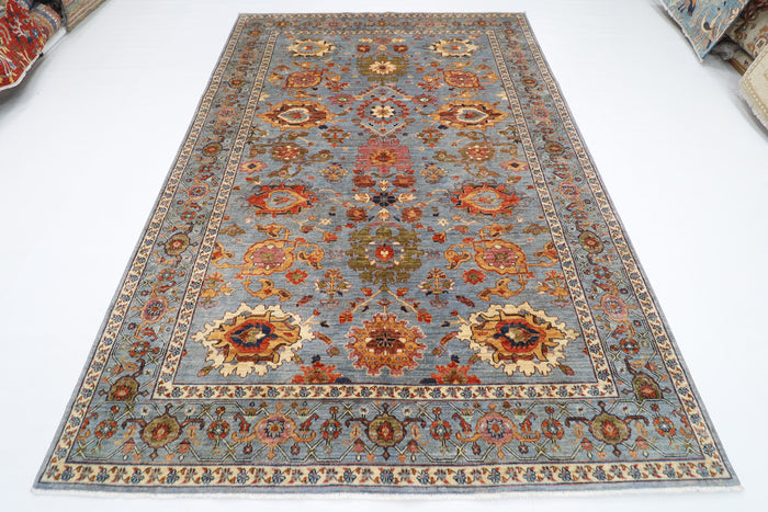 210 x 300 cm | Floral Gray Oriental Area Rug Afghan Hand Knotted Veg Dye Wool carpet