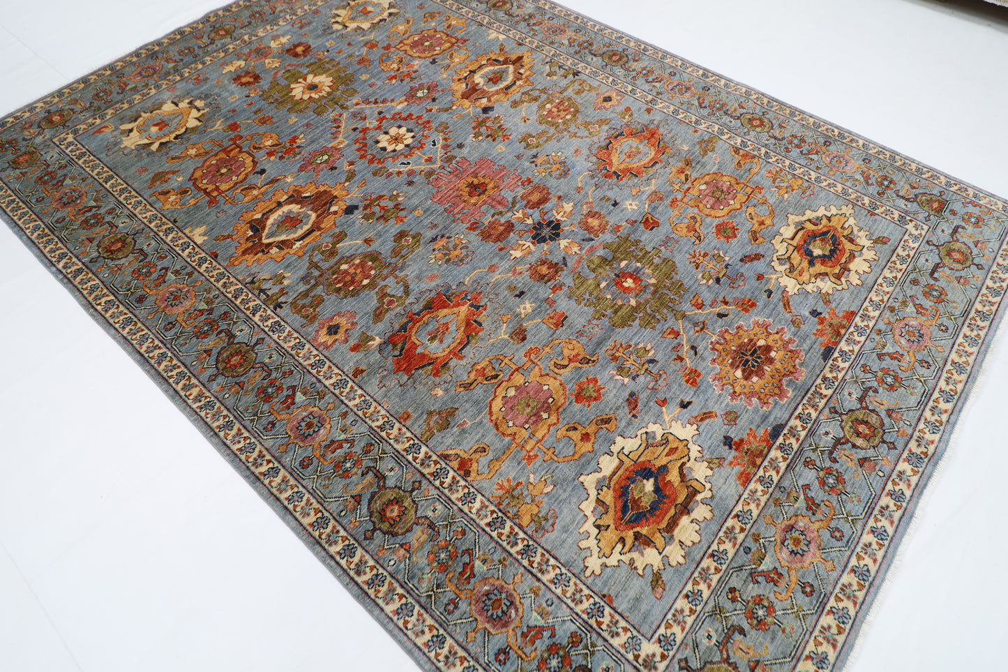 210 x 300 cm | Floral Gray Oriental Area Rug Afghan Hand Knotted Veg Dye Wool carpet