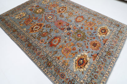 210 x 300 cm | Floral Gray Oriental Area Rug Afghan Hand Knotted Veg Dye Wool carpet