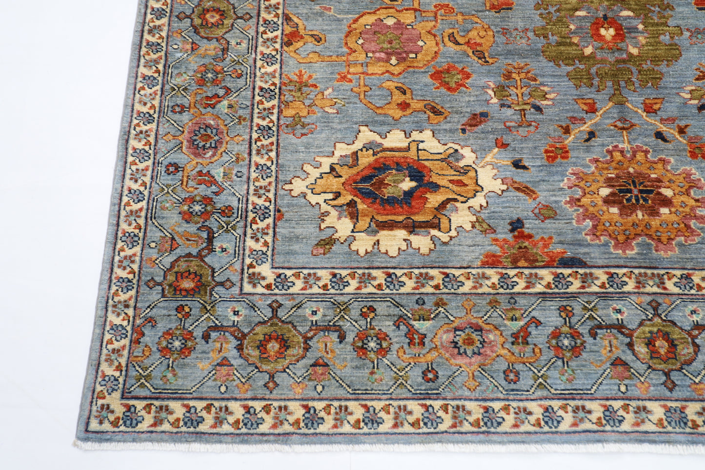 210 x 300 cm | Floral Gray Oriental Area Rug Afghan Hand Knotted Veg Dye Wool carpet