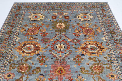 210 x 300 cm | Floral Gray Oriental Area Rug Afghan Hand Knotted Veg Dye Wool carpet