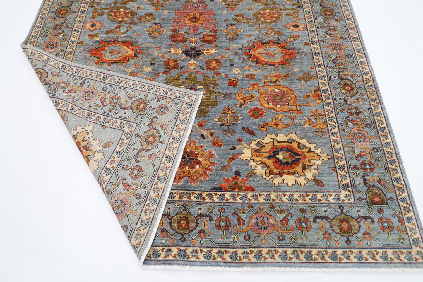 210 x 300 cm | Floral Gray Oriental Area Rug Afghan Hand Knotted Veg Dye Wool carpet