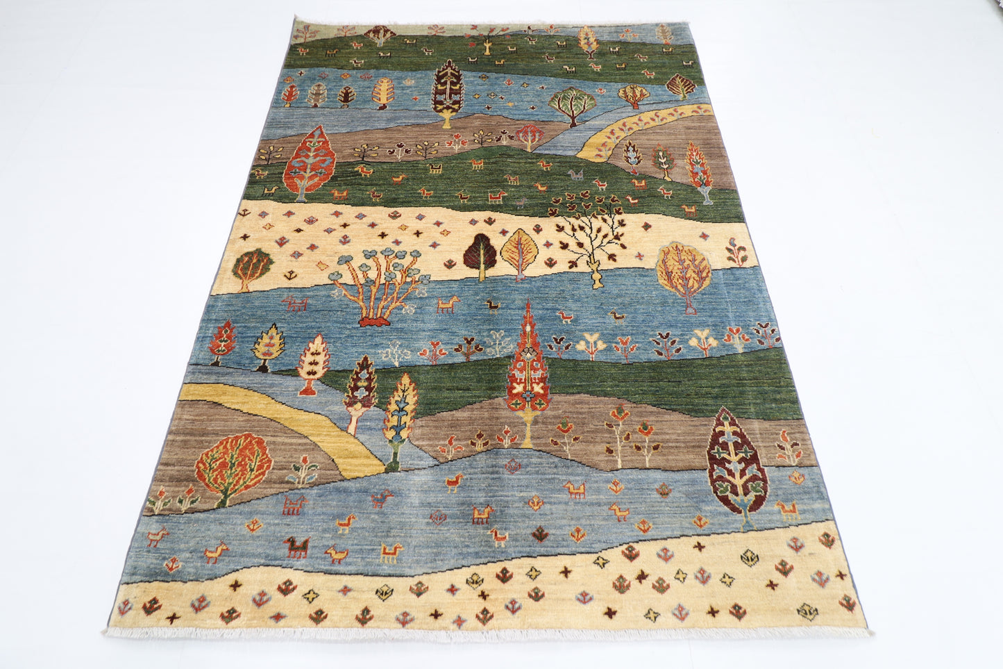 150 x 204 cm | Tree of life Oriental Area Rug Afghan Hand Knotted Veg Dye Wool carpet