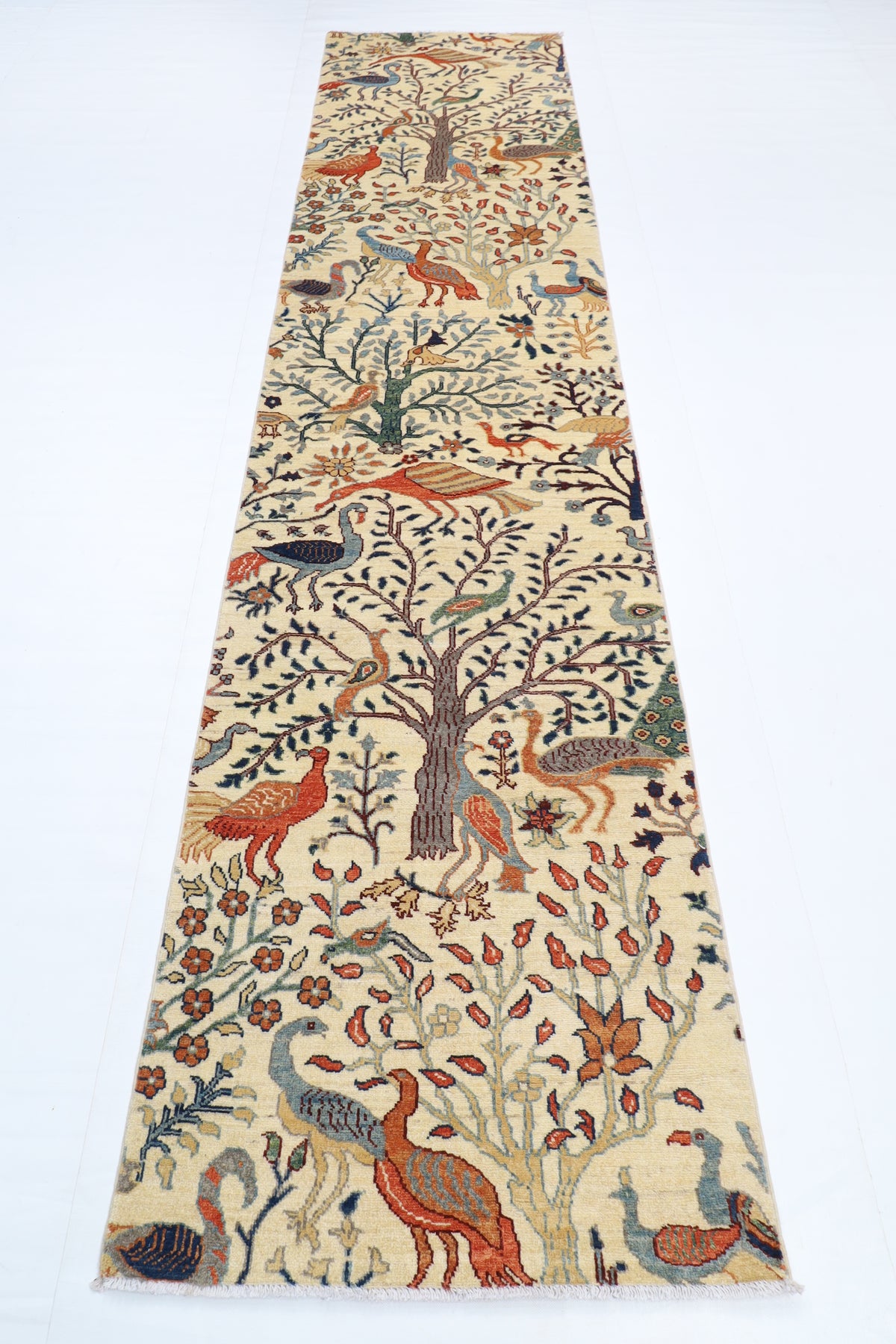 81 x 344 cm | Birds Runner Design Hand Knotted Veg Dye Wool Afghan Carpet