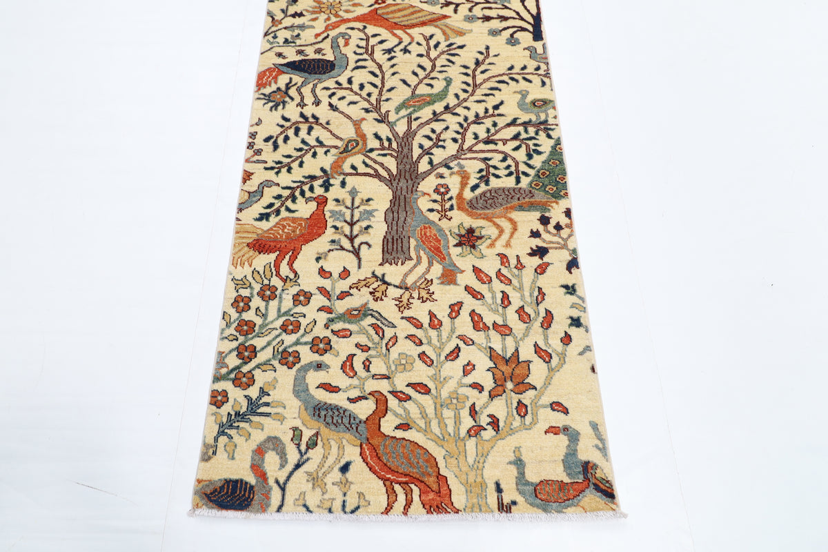 81 x 344 cm | Birds Runner Design Hand Knotted Veg Dye Wool Afghan Carpet