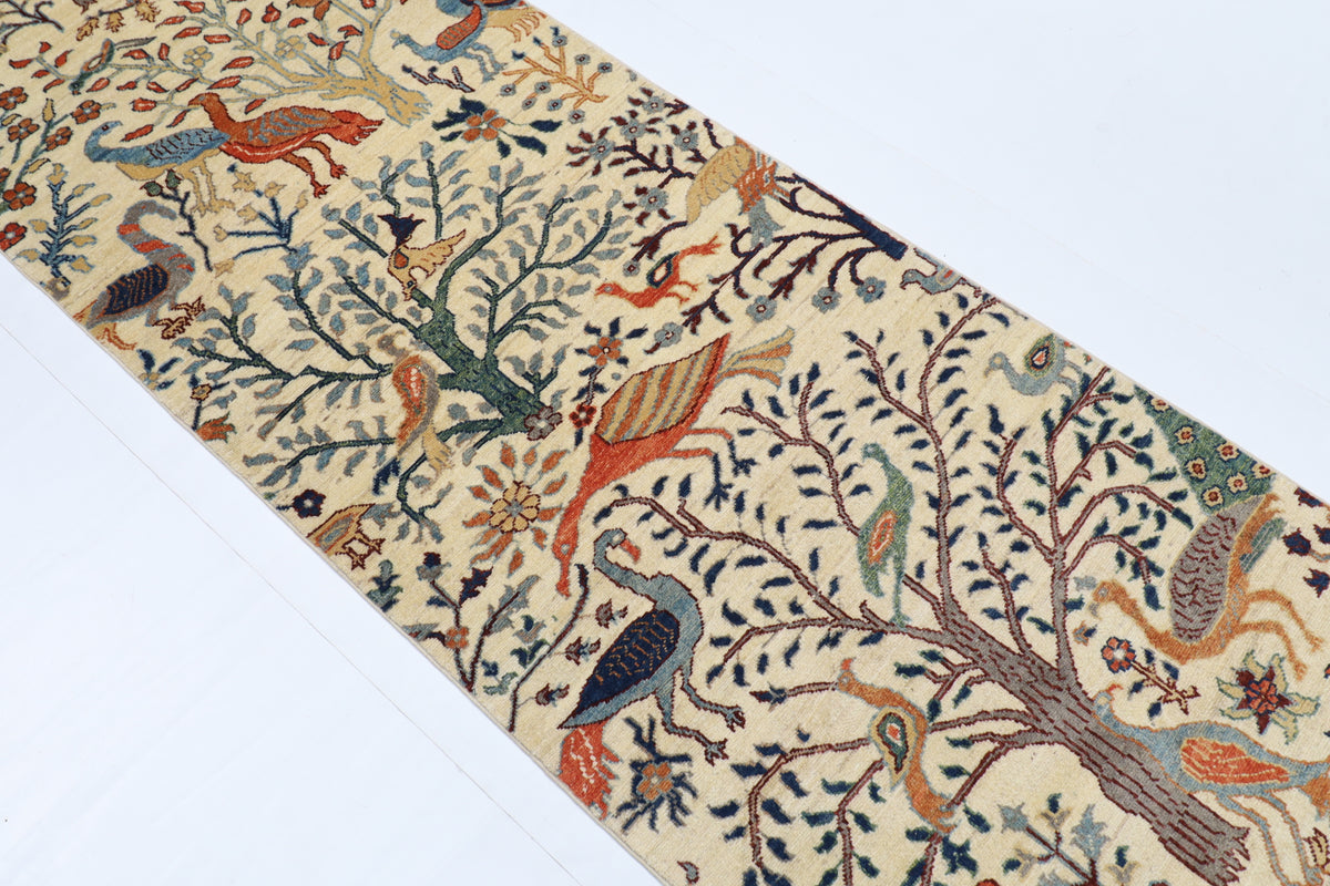 81 x 344 cm | Birds Runner Design Hand Knotted Veg Dye Wool Afghan Carpet
