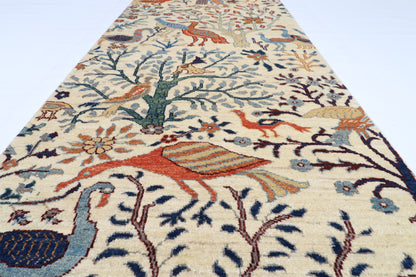 81 x 344 cm | Birds Runner Design Hand Knotted Veg Dye Wool Afghan Carpet