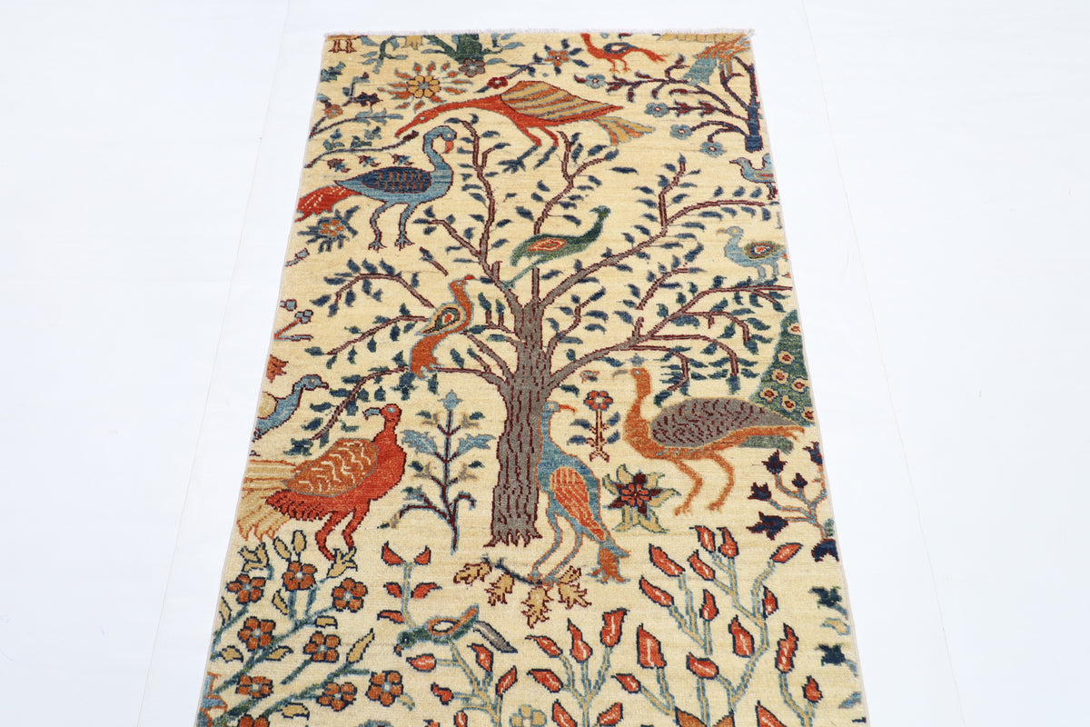 81 x 344 cm | Birds Runner Design Hand Knotted Veg Dye Wool Afghan Carpet